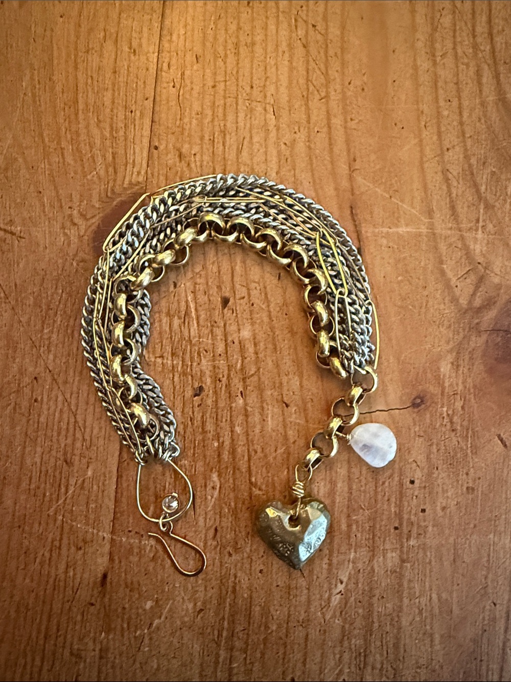 Gold and SilverTone Multi-Chain Heart Charm Bracelet